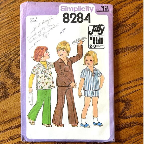 Vintage 1970s Simplicity 8284 Sewing Pattern Unisex Sz 4 Top Pant Short COMPLETE - Picture 1 of 2